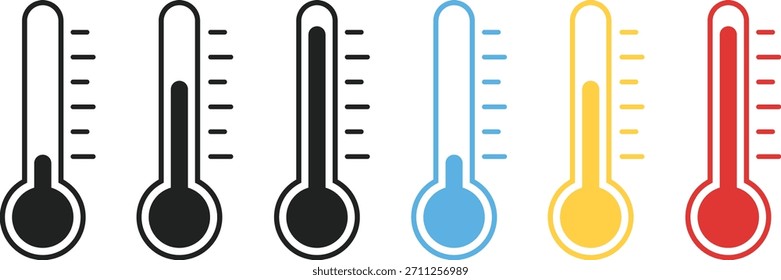 Conjunto de iconos de termómetro. Símbolos de salud de medición de temperatura. Interfaz de datos de sensores y control del clima. Medidor de temperatura y Colección de medición de grado digital