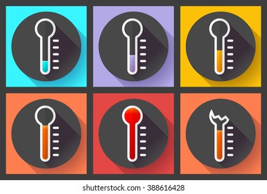 Thermometer icon set, temperature symbol vector. Flat designed style