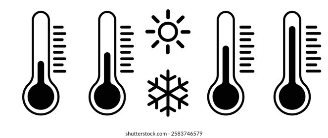 thermometer icon set. Weather Sign. Three vector thermometer showing the temperature. Warm cold Symbol - stock vector
