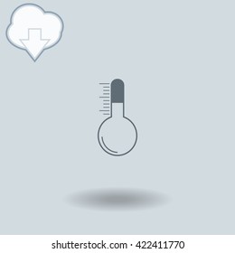 Thermometer icon with shadow. Cloud of download with arrow.