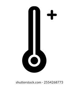 Thermometer icon showing high temperature. Thermometer icon in glyph style
