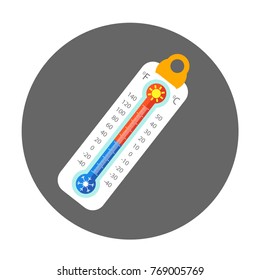 Thermometer icon showing warm and cold weather. Modern vector illustration in a flat style.