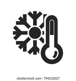 Thermometer icon with snowflake, winter and cold symbol. 