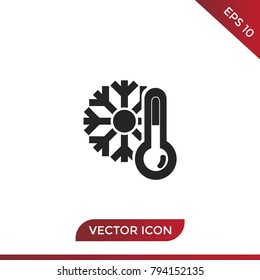 Thermometer icon with snowflake, winter and cold symbol. 