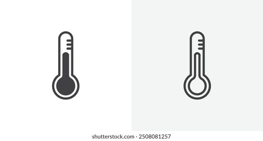 Thermometersymbol in massivem und umrissenem Stil