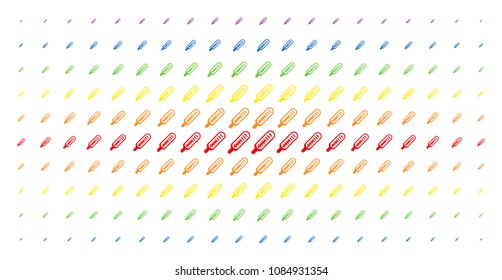 Thermometer icon spectral halftone pattern. Vector thermometer items are arranged into halftone matrix with vertical spectral gradient. Constructed for backgrounds, covers,