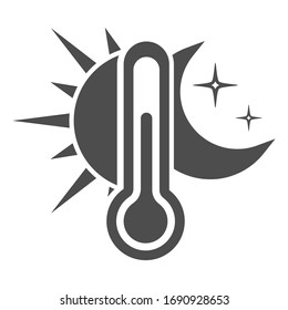 Icono del termómetro con el sol y la luna. Temperatura del día y de la noche. Simple ilustración plana del material vectorial.