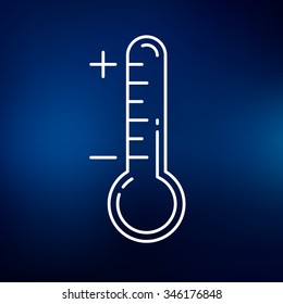 Thermometer icon. Temperature measurement tool sign. Hot and cold instrument symbol. Thin line icon on blue background. Vector illustration.