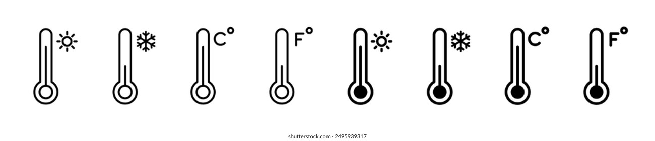 Thermometer icon. Temperature, thermometer icon set. Weather, thermometer outline symbol collection. Vector