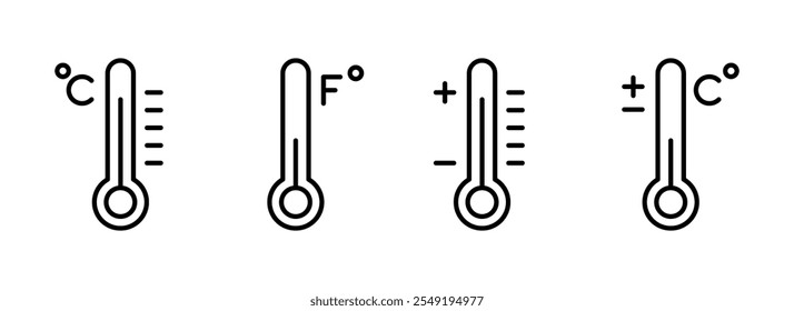 Thermometer icon. Temperature, thermometer icon set. Weather, thermometer outline symbol collection. Vector