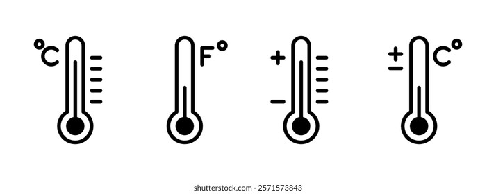 Thermometer icon. Temperature, thermometer icon set. Weather, thermometer outline symbol collection. Vector