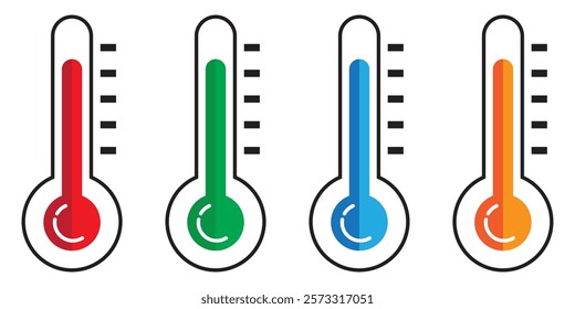 Thermometer icon. Temperature, thermometer icon set. Weather, thermometer outline symbol collection. Vector
