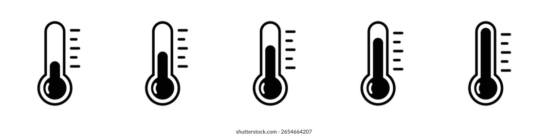 Icono del termómetro. Temperatura, conjunto de iconos de termómetro. Clima, termómetro colección de contorno de símbolo. Vector