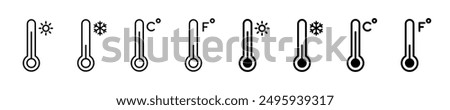 Thermometer icon. Temperature, thermometer icon set. Weather, thermometer outline symbol collection. Vector