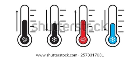 Thermometer icon. Temperature, thermometer icon set. Weather, thermometer outline symbol collection. Vector
