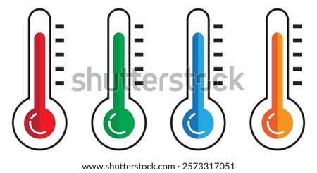 Thermometer icon. Temperature, thermometer icon set. Weather, thermometer outline symbol collection. Vector
