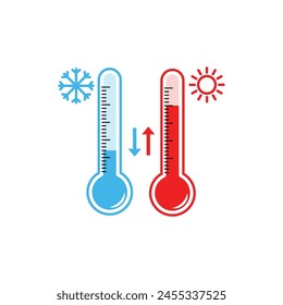 Thermometer icon or temperature symbol. Hot and cold weather