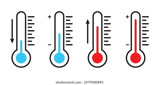 Thermometer icon. Temperature icon. Weather icon. Hot, cold temperature vector.