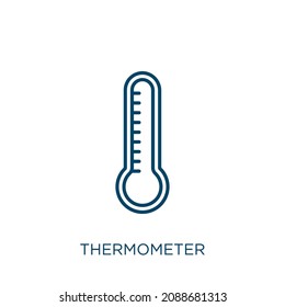 thermometer icon. Thin linear thermometer outline icon isolated on white background. Line vector thermometer sign, symbol for web and mobile