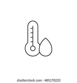 Thermometer icon in thin outline style. Medical nature science temperature measure hot humid