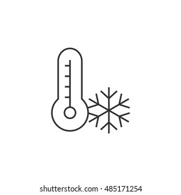 Thermometer icon in thin outline style. Medical nature science temperature measure cold freezing December