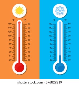 Celsius Fahrenheit Meteorology Thermometers Measuring Heat Stock Vector 