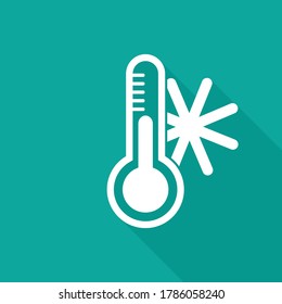 Thermometer icon vector. Cold weather icon. Temperature sign with long shadow vector