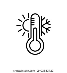 Vector de icono del termómetro. Icono del tiempo frío. clima caluroso.  Signo de temperatura 