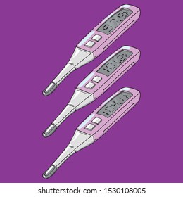 Thermometer icon. Vector illustration of electronic fahrenheit thermometer.  Hand drawn medical thermometer.