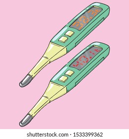 Thermometer icon. Vector illustration of electronic thermometer.  Hand drawn medical thermometer.