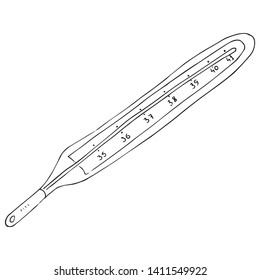 Thermometer icon. Vector illustration of a mercury thermometer. Hand drawn medical equipment mercury thermometer.