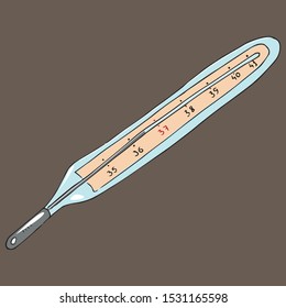 Thermometer icon. Vector illustration of mercury thermometer.  Hand drawn medical thermometer.