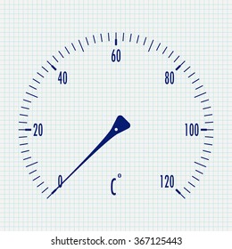 Thermometer icon. Vector illustration on Notebook sheet texture background