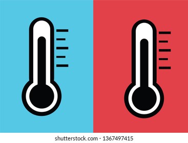 Thermometer icon. Vector. Measuring hot and cold temperature on red and blue background.