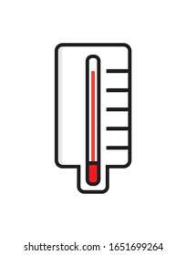 Thermometer icon vector. The red thermometer shows the patient's high temperature. Symptoms of coronavirus, fever, flu.
