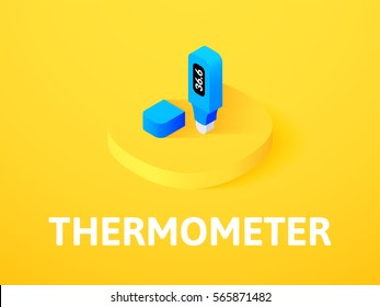 Thermometer icon, vector symbol in flat isometric style isolated on color background