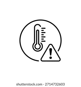 Icono del termómetro con la señal de advertencia que indica alta temperatura o peligro