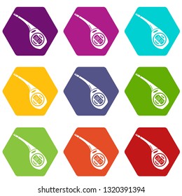 Thermometer icons 9 set coloful isolated on white for web