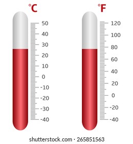 Thermometer icons. Celsius and Fahrenheit. Vector illustration.