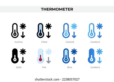 Thermometer icons in different style. Thermometer icons set. Holiday symbol. Different style icons set. Vector illustration