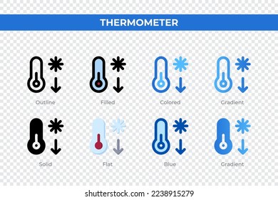 Thermometer icons in different style. Thermometer icons set. Holiday symbol. Different style icons set. Vector illustration