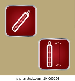 Thermometer icons on red square buttons.vector