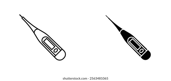 Thermometer icons in outline and fill. vector illustration for ui.