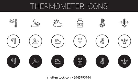thermometer icons set. Collection of thermometer with cloudy, medicine. Editable and scalable thermometer icons.