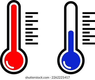 Thermometer icons set. Hot and cold temperature signs on white background. Vector illustration.