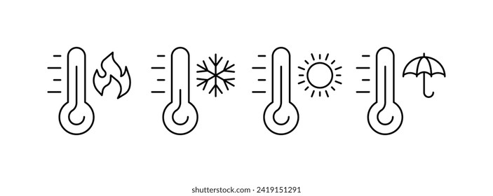 Thermometer icons set. Linear style
