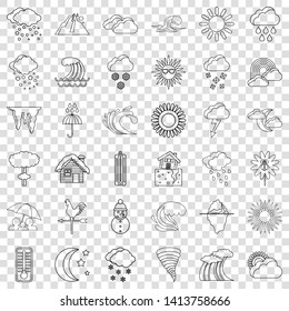 Thermometer icons set. Outline style of 36 thermometer vector icons for web for any design