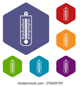 Thermometer icons set rhombus in different colors isolated on white background