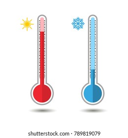 Thermometer icons that measure cold and hot temperature.Flat style