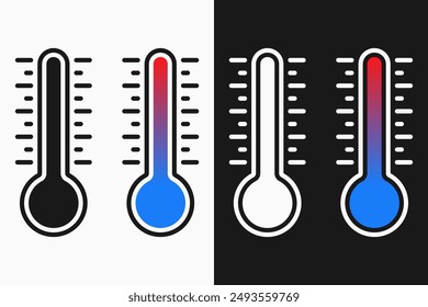 Iconos del termómetro: Ilustración vectorial de los iconos del termómetro con el fondo blanco y negro